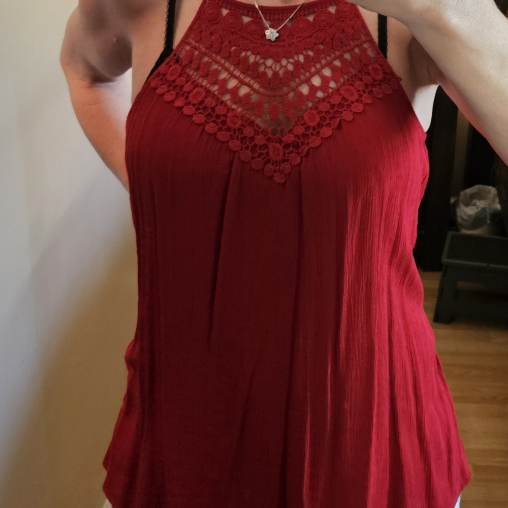 Elegant Red Lace Halter Top